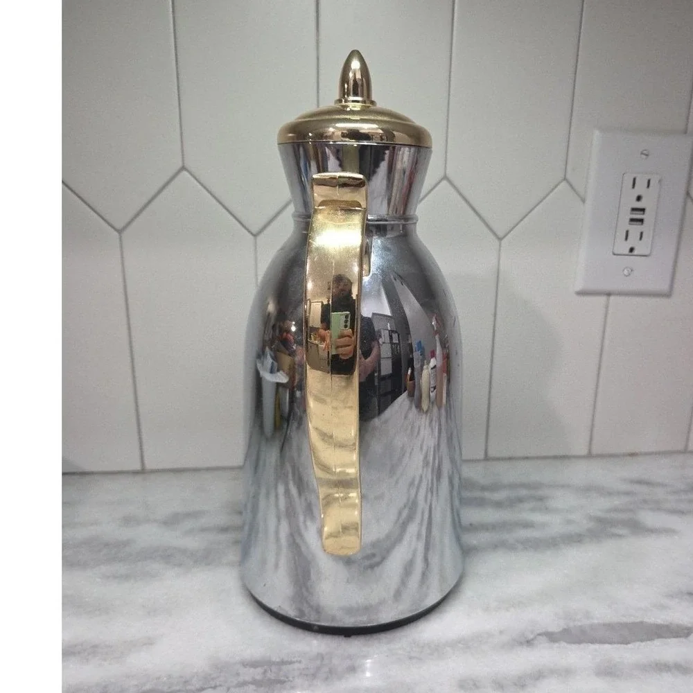 Thermal 1qt Plastic Coffee Pot, Vintage Insulated Silver Carafe, Kitchenware